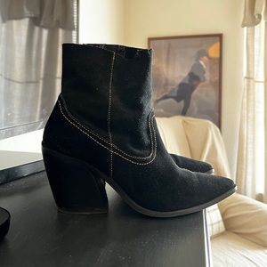 Black Suede Leather Steve Madden Western Ankle Boots